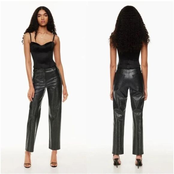 ARITIZA WILFRED Melina Python Croc Vegan Leather High Waisted Straight Leg Pants - Picture 1 of 8
